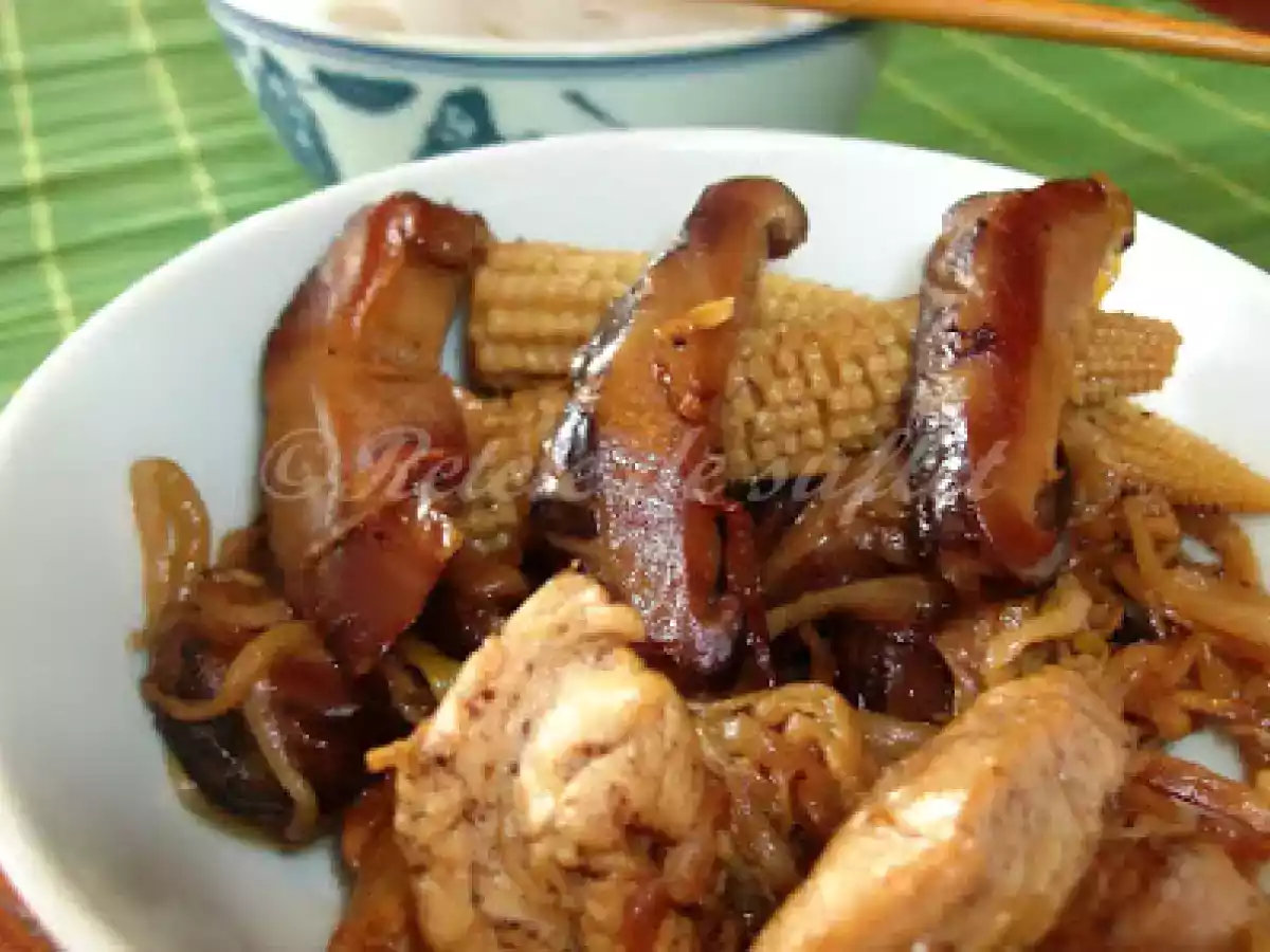 Pui cu ciuperci shiitake