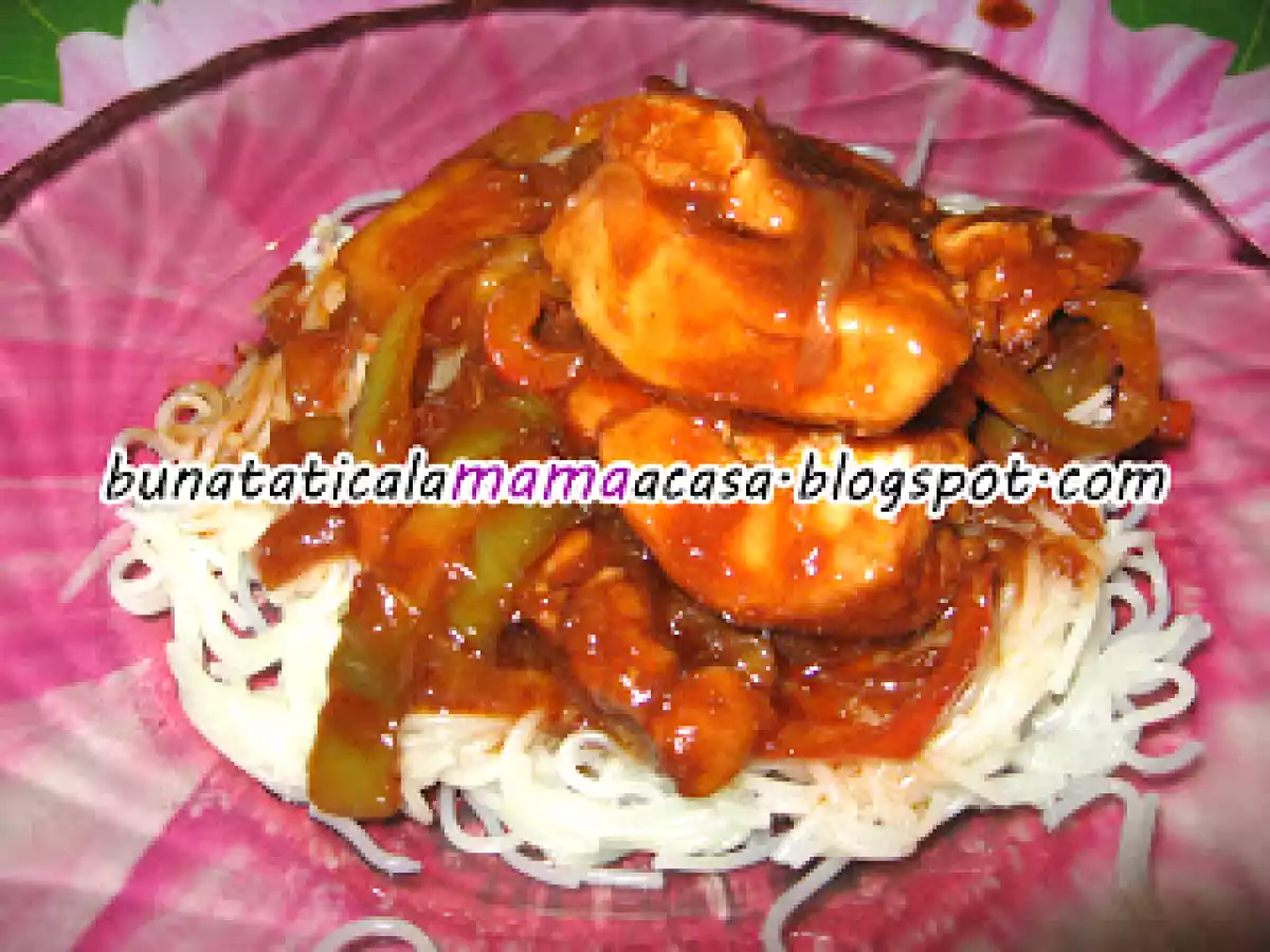 Pui dulce picant cu ananas