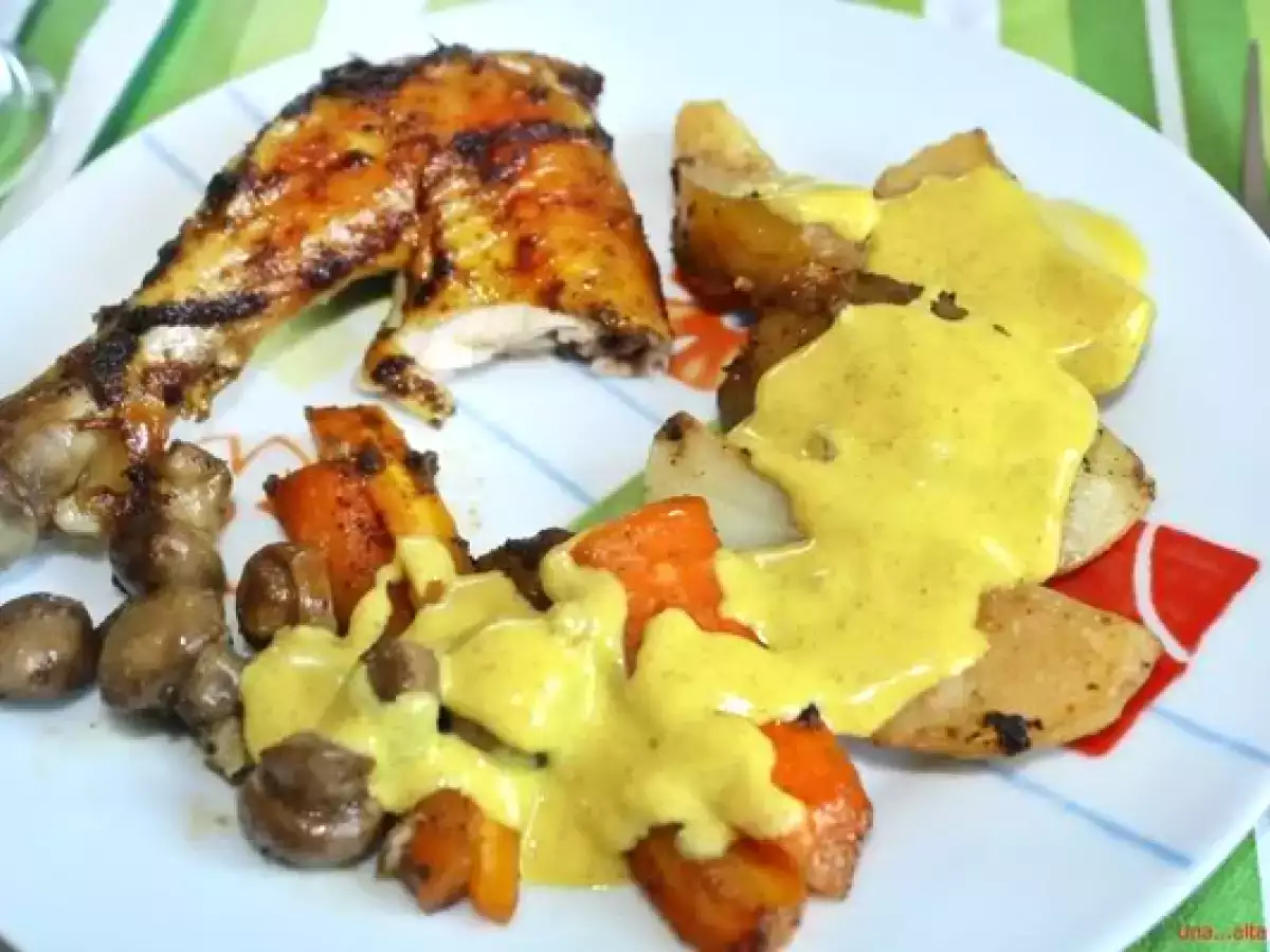 Pui la cuptor, cu legume si sos curry - poza 7