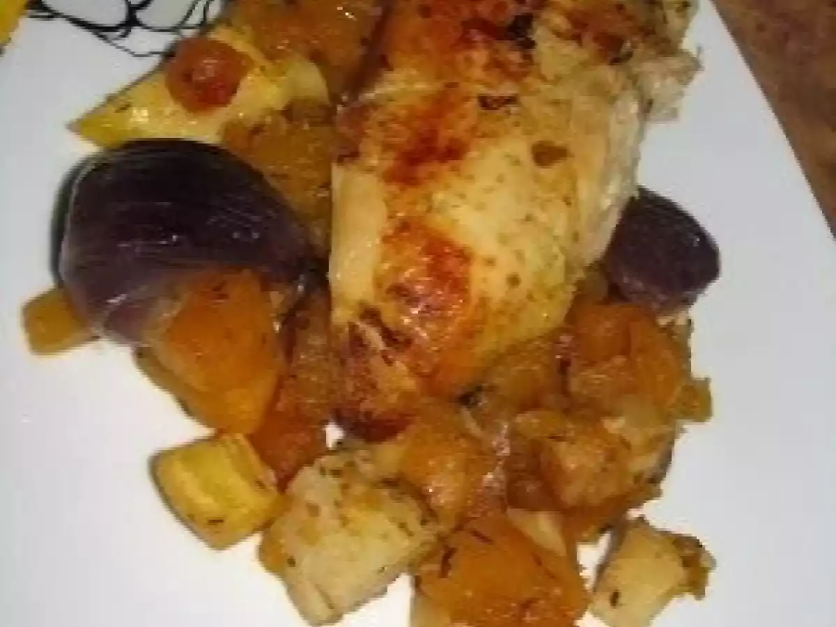 Pui la cuptor si legume glazurate cu miere