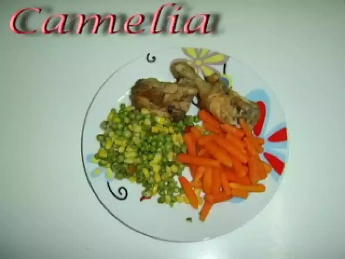 Pui la punga magica cu garnitura mexicana si morcovi mici