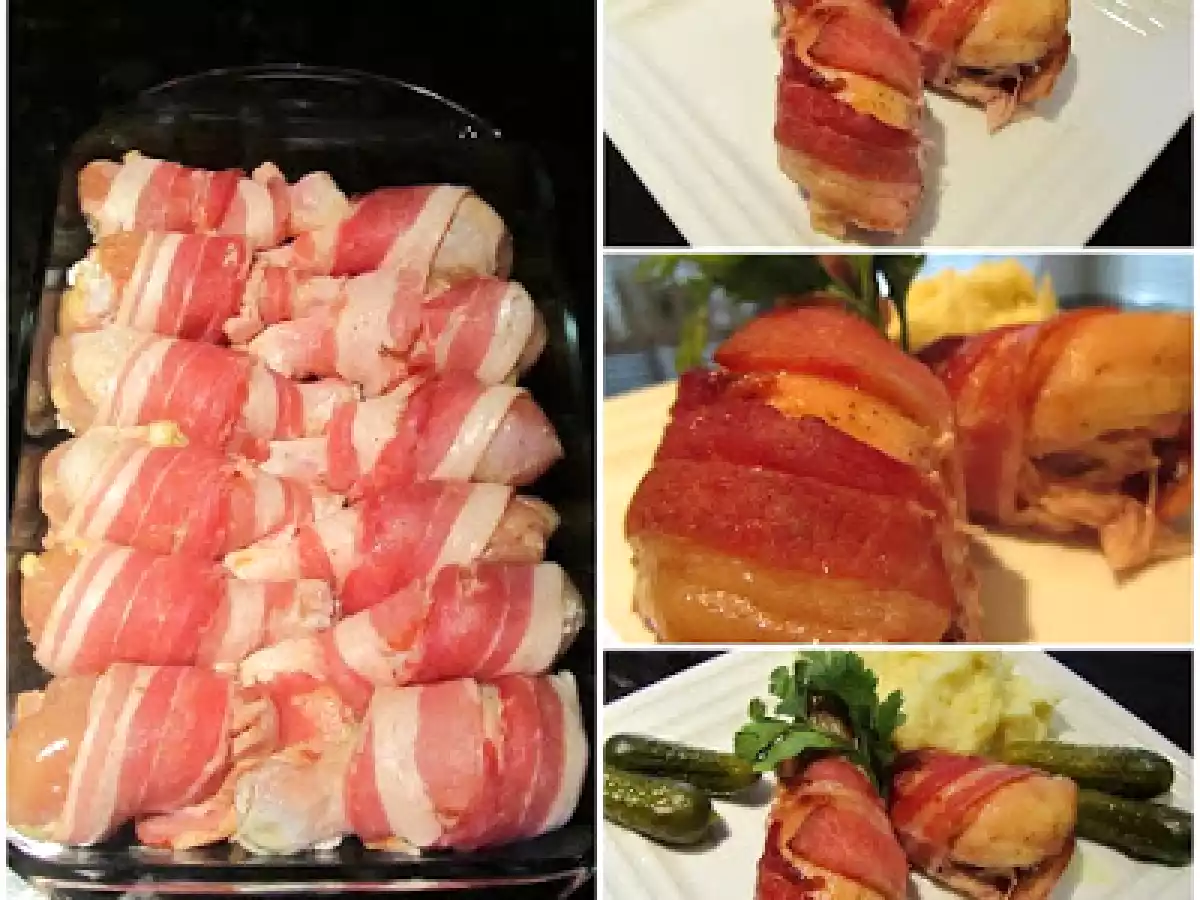 PULPE DE PUI INVELITE IN BACON/CHICKEN WRAPPED IN BACON/POLLO AVVOLTO NELLA PANCETTA