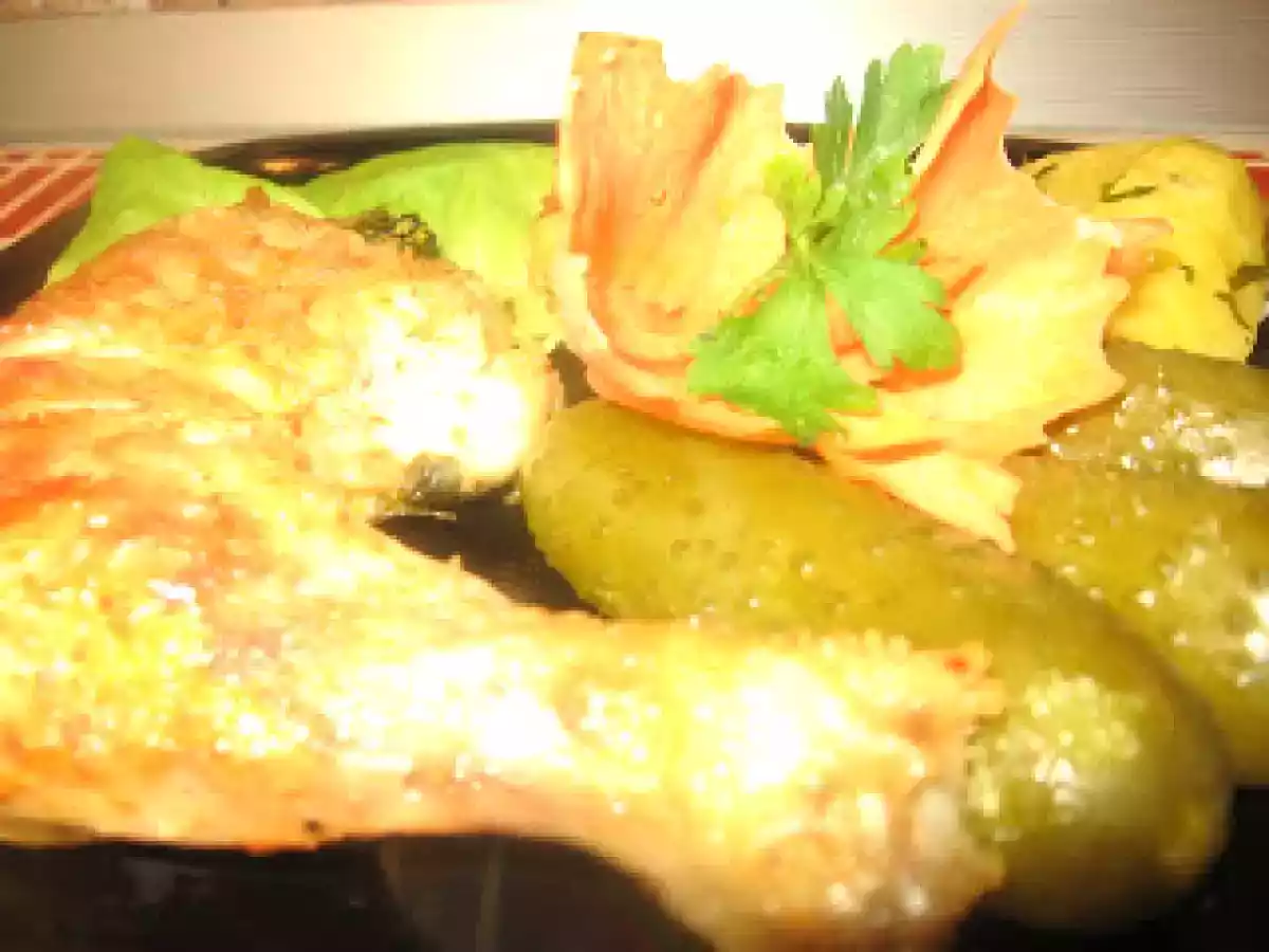 Pulpe de pui pane, cu mustar- la cuptor