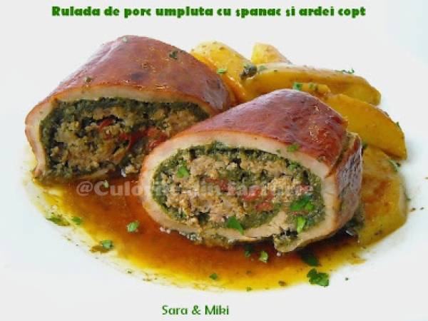 Rulada de porc umpluta cu spanac si ardei copti