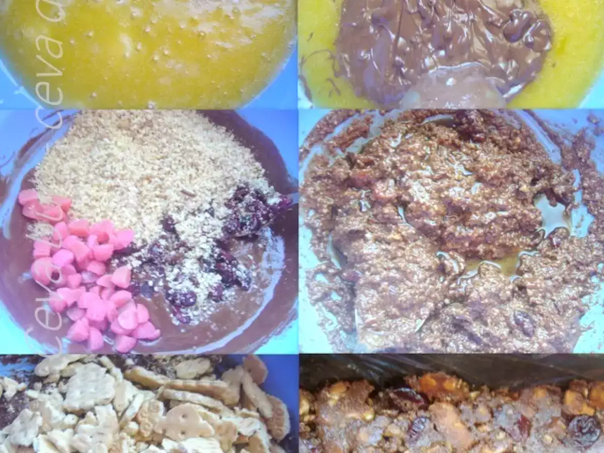 Salam de biscuiti cu jeleu, merisoare si ciocolata - poza 3