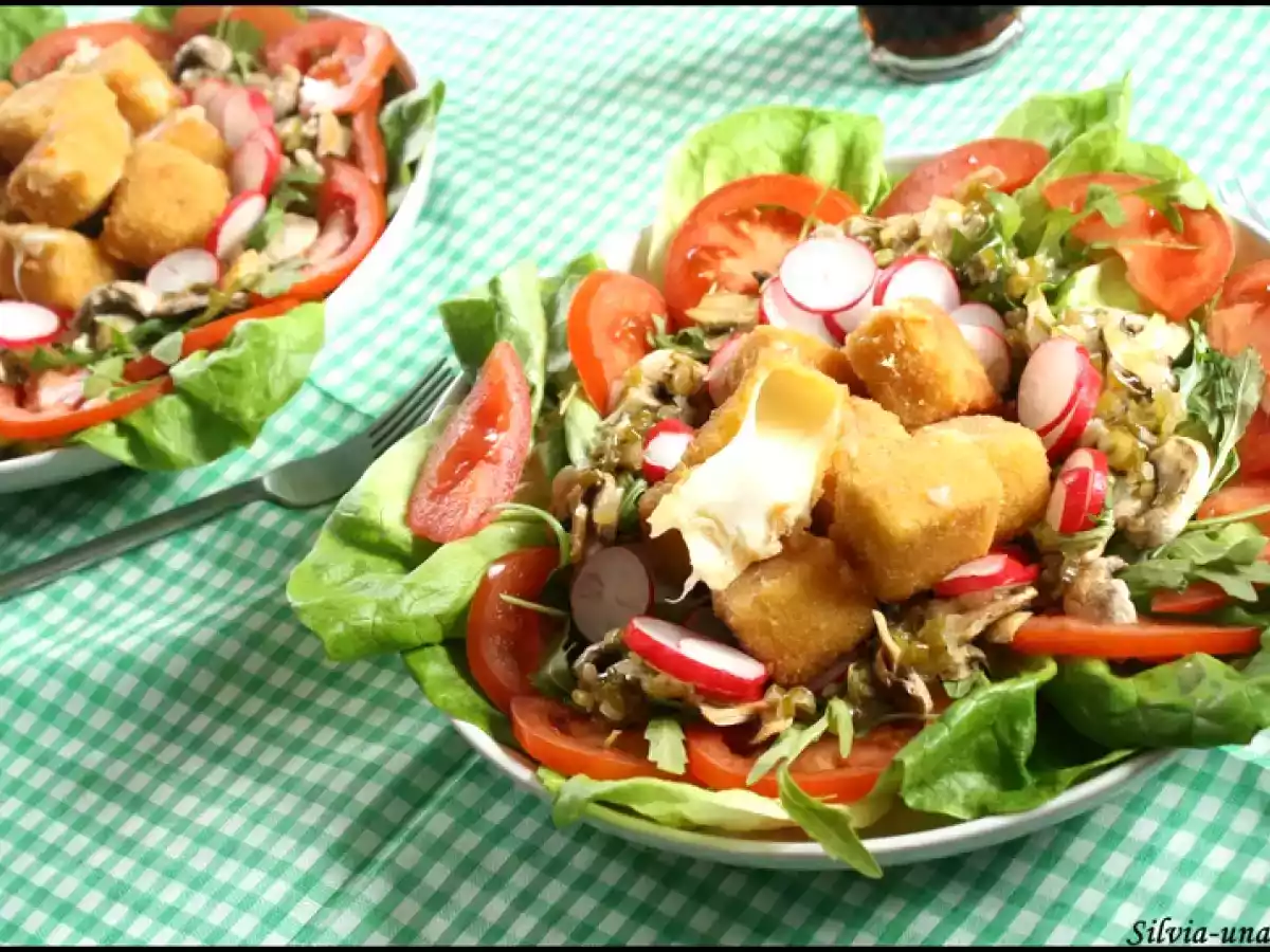 Salata cu cascaval pane si carpaccio de ciuperci