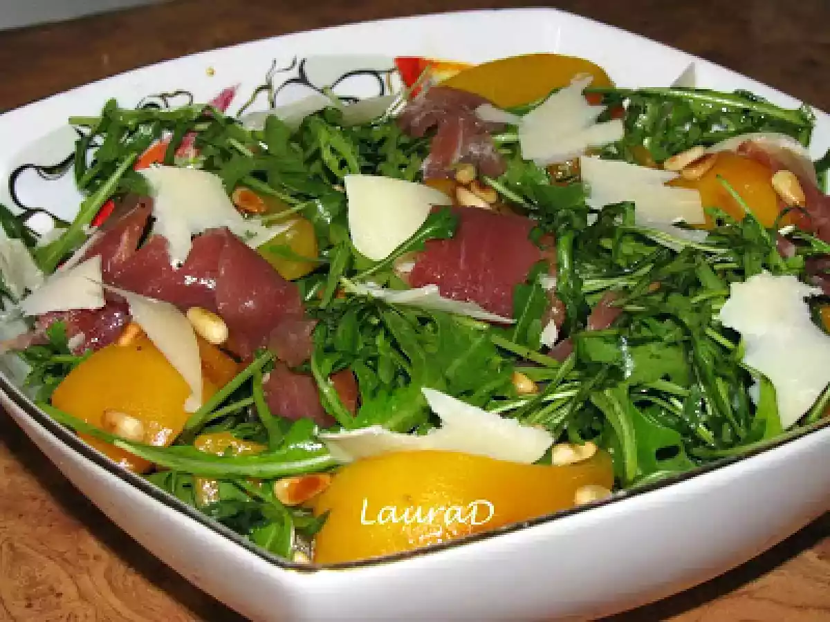 Salata de ruccola cu piersici, prosciutto si Grana Padano - poza 7