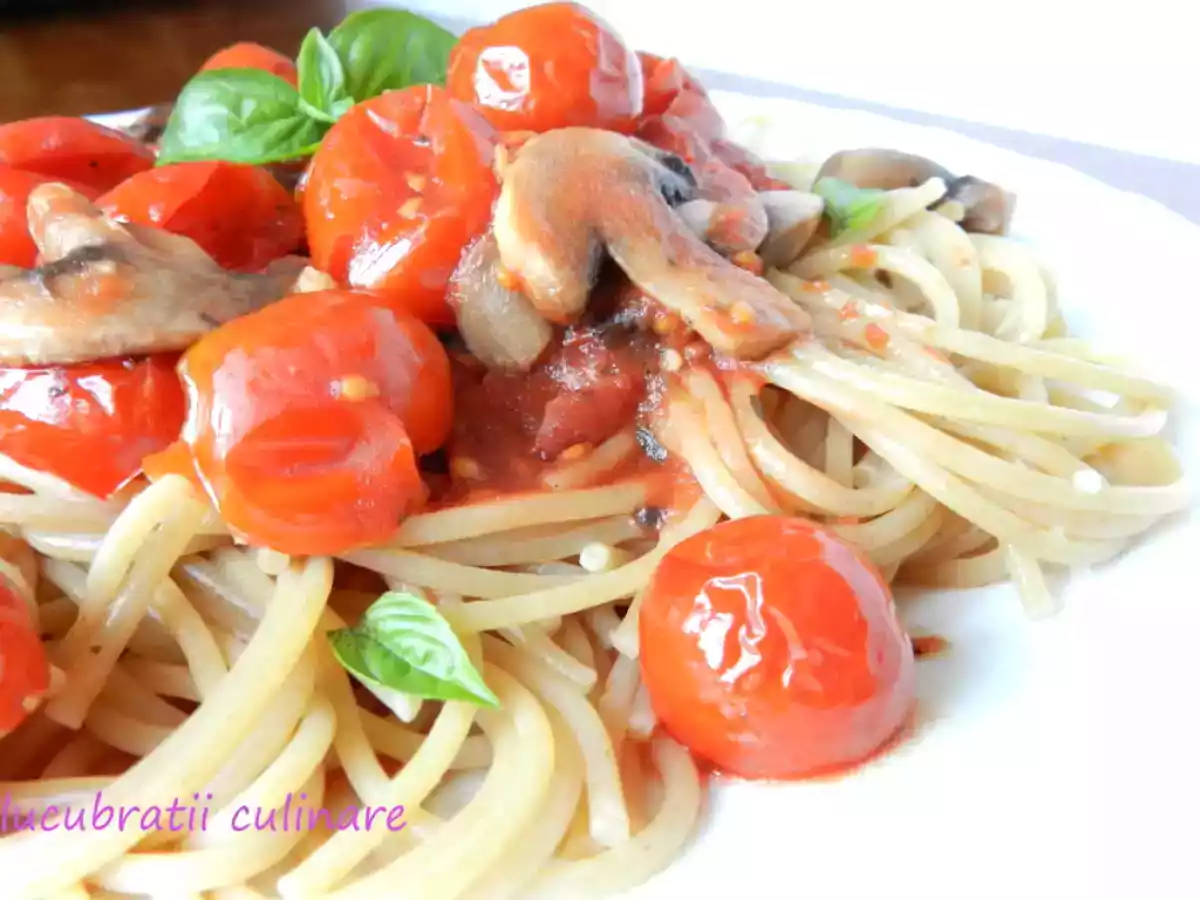 Spaghete cu ciuperci și roșii cherry - poza 2
