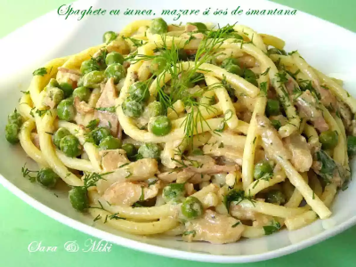 Spaghete cu sunca, mazare si sos de smantana - poza 2