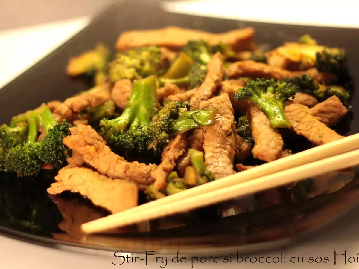 Stir-Fry de porc si broccoli cu ghimbir si sos Hoisin