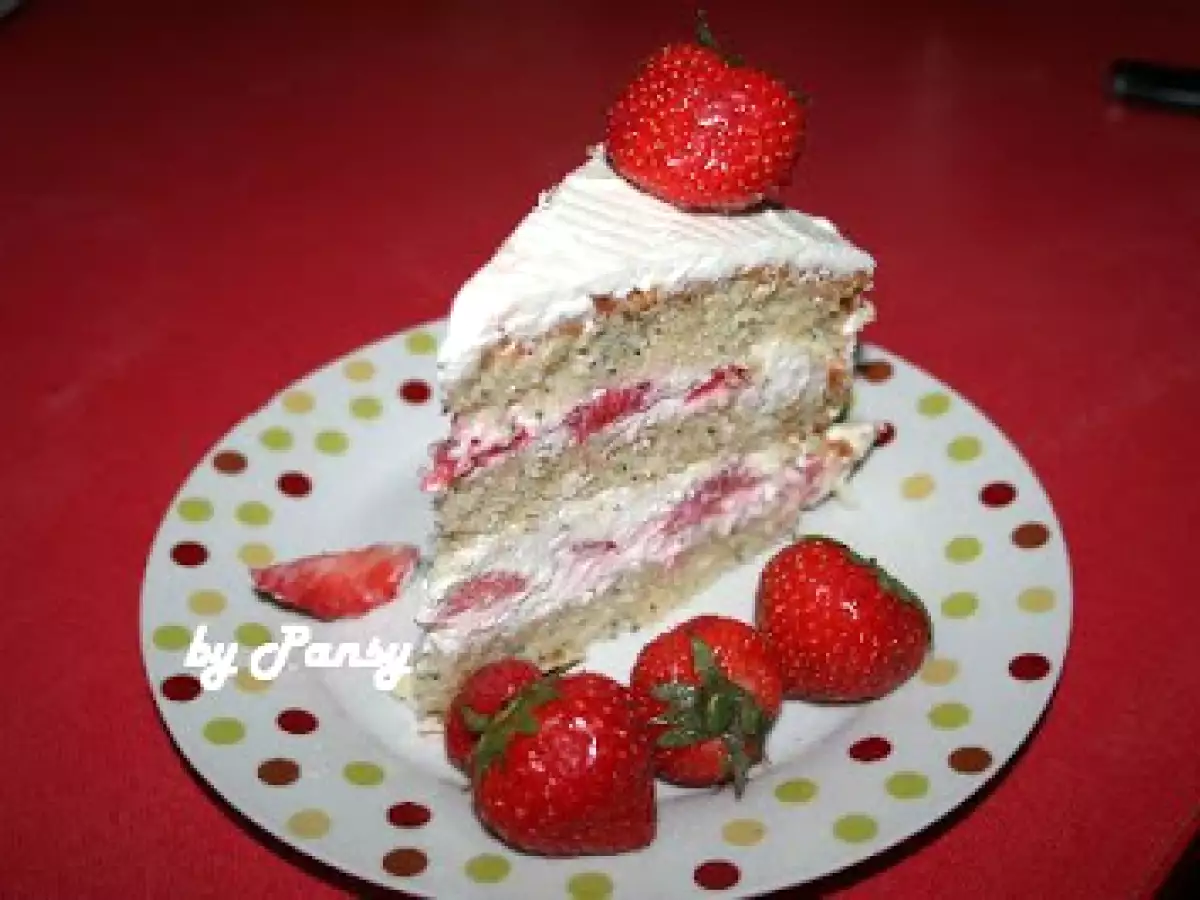 Tort Alex (cu crema de ciocolata alba, lamaie si capsuni)