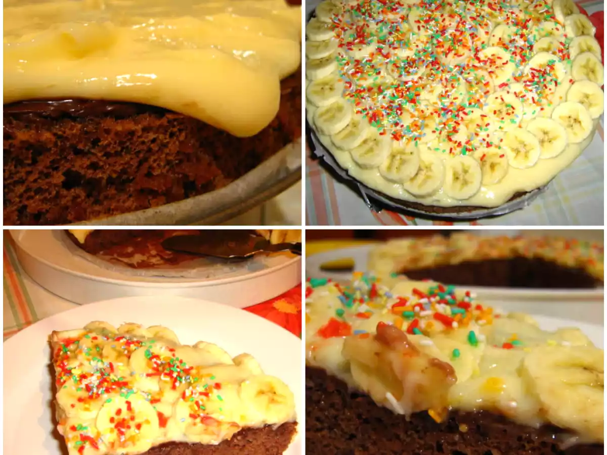 Tort de cacao cu crema de vanilie si banane - poza 2